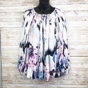 🍀JENNIFER LOPEZ Floral Silky Puff Sleeve Blouse